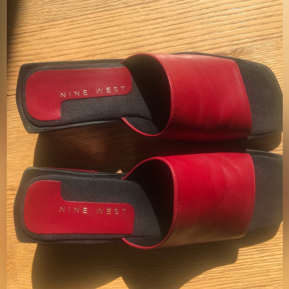 red leather chunky square block heels